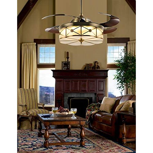  Siljoy 42 Polished Brass Invisible Ceiling Fans with Lights and Remote Retractable Chandelier Fan Dimmable Bronze