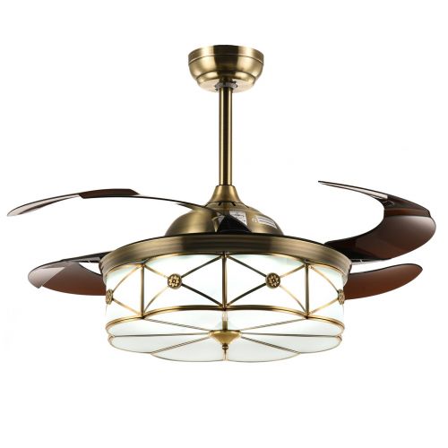  Siljoy 42 Polished Brass Invisible Ceiling Fans with Lights and Remote Retractable Chandelier Fan Dimmable Bronze