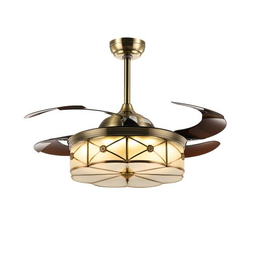  Siljoy 42 Polished Brass Invisible Ceiling Fans with Lights and Remote Retractable Chandelier Fan Dimmable Bronze