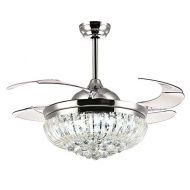 Siljoy Dimmable Ceiling Fans with Lights and Remote 3 Color Changing Retractable Crystal Invisible Chandelier Fan-Chrome 36