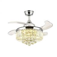Siljoy Retractable Ceiling Fans with Lights and Remote Invisible Crystal Chandelier Lighting Dimmable LED 3 Color Changing Chrome Finish 36