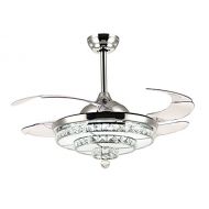 Siljoy 42 Chrome Retractable Ceiling Fans with Lights and Remote Invisible Crystal Chandelier Fan Dimmable