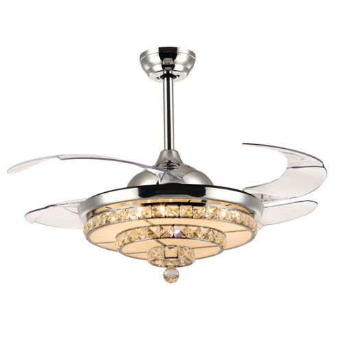  Siljoy 42 Chrome Retractable Ceiling Fans with Lights and Remote Invisible Crystal Chandelier Fan Dimmable