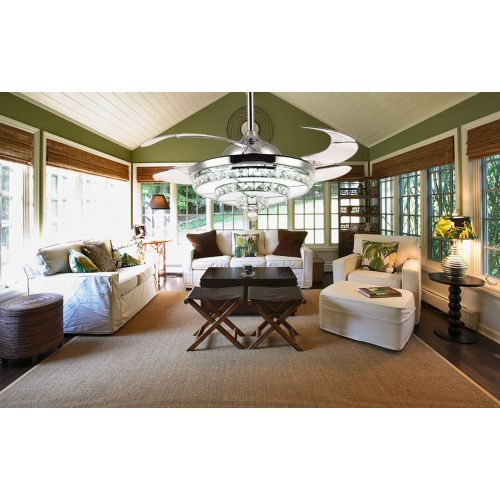  Siljoy 42 Chrome Retractable Ceiling Fans with Lights and Remote Invisible Crystal Chandelier Fan Dimmable