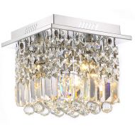Siljoy Crystal Ceiling Light Modern Square Chandelier Lighting for Hallway Entrance W10 x H10 Raindrop Design