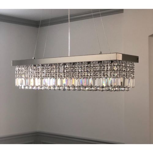  Siljoy Modern K9 Crystal Pendant Chandelier Lighting Rectangular Ceiling Light Fixture for Dining Room Kitchen Island L31.5 x W9.9 x H8.9