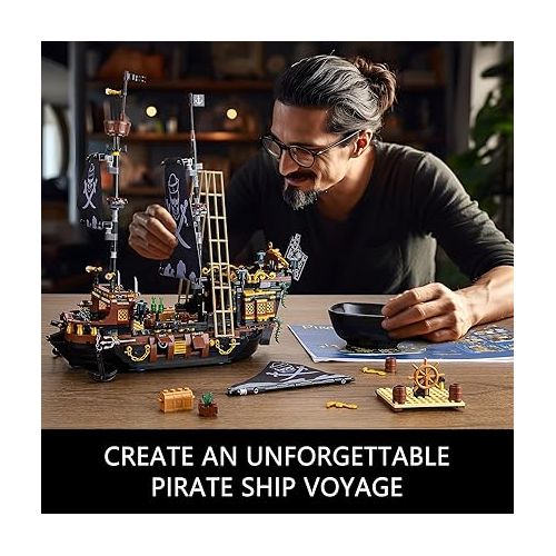  Sillbird Pirate Ship Building Blocks Set, Mini Building Bricks MOC Display Boat Sailboat Model Kit, Creative Gifts Toys for Adults and Boys Girls 8 9 10 11 12-14(1282Pcs)