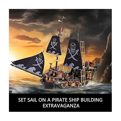  Sillbird Pirate Ship Building Blocks Set, Mini Building Bricks MOC Display Boat Sailboat Model Kit, Creative Gifts Toys for Adults and Boys Girls 8 9 10 11 12-14(1282Pcs)