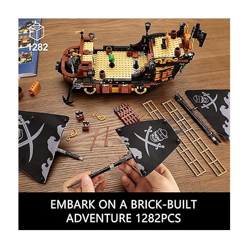  Sillbird Pirate Ship Building Blocks Set, Mini Building Bricks MOC Display Boat Sailboat Model Kit, Creative Gifts Toys for Adults and Boys Girls 8 9 10 11 12-14(1282Pcs)