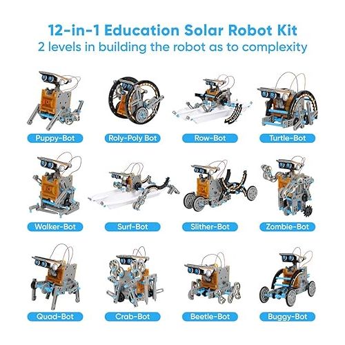  Sillbird STEM 12-in-1 Education Solar Robot Toys for Boys Ages 8-13, DIY Building Science Experiment Kit Birthday Gifts for Kids 8 9 10 11 12 13 Years Old, Solar Powered by The Sun