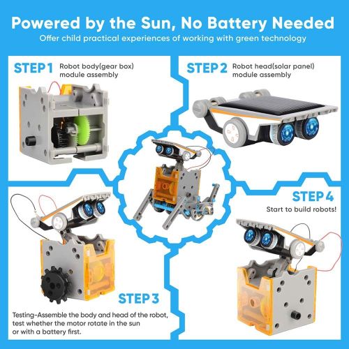  [아마존베스트]Sillbird STEM 12-in-1 Education Solar Robot Toys -190 Pieces DIY Building Science Experiment Kit for Kids Aged 8-10 and Older,Solar Powered by The Sun