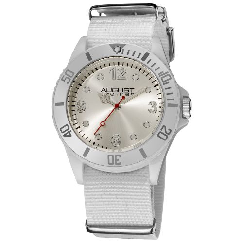  Silver August Steiner Juniors Quartz Nylon White Strap Sport Watch - Red by August Steiner