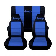 Silver 2003 to 2006 Jeep Wrangler TJ Two Tone Paw Prints Seat Covers 22 Color Options (Black Medium Blue)
