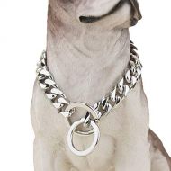 Silver Phantom Jewelry Heavy Duty Choke Cuban Chain Dog Collar for Large Dogs - 20mm XL Extra Wide, Strong Steel Metal Links for Big Breeds - Rottweiler, Pitbull, Mastiff, Cane Corso, Doberman, Great Dan
