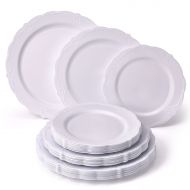 Silver Spoons Party Disposable 30pc Dinnerware Set | 10 Dinner Plates | 10 Salad Plates | 10 Dessert Plates | Heavyweight Plastic Dishes | Elegant Fine China Look | Wedding Dining (Vintage Colle