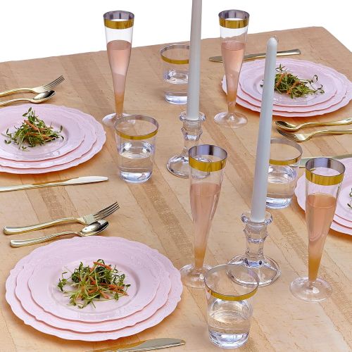  Silver Spoons PARTY DISPOSABLE 30 PC DINNERWARE SET | 10 Dinner Plates | 10 Salad Plates | 10 Dessert Plates | Heavyweight Plastic Dishes | Fine China Look | Upscale Wedding and Dining (Vintage