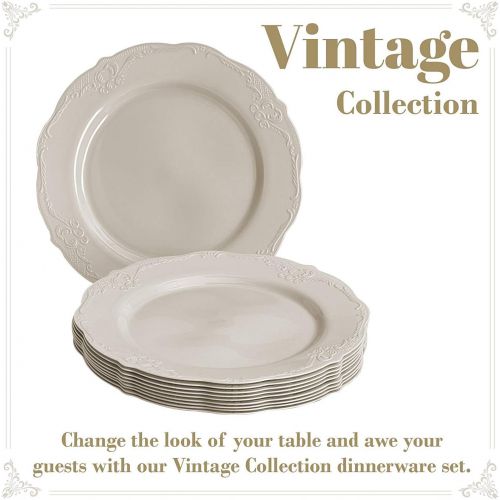  Silver Spoons ELEGANT DISPOSABLE PLATES | 40 Salad Plates | for Upscale Wedding and Dining | Vintage Cream - 9