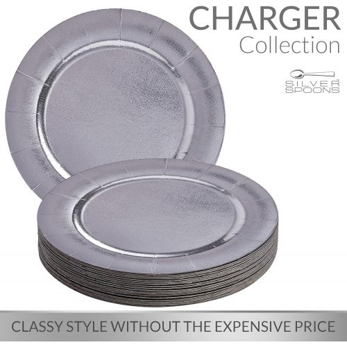  Silver Spoons DISPOSABLE ROUND CHARGER PLATES - 20pc (Silver)