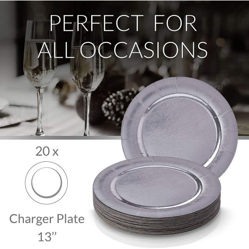  Silver Spoons DISPOSABLE ROUND CHARGER PLATES - 20pc (Silver)