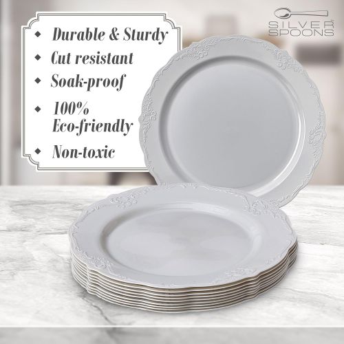  Silver Spoons VINTAGE COLLECTION 120 PC DINNERWARE SET | 40 Dinner Plates | 40 Salad Plates | 40 Dessert Plates | Durable Plastic Dishes | Elegant Fine China Look | for Upscale Wedding and Dinin