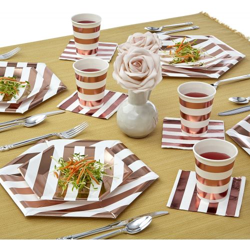  Silver Spoons PARTY DISPOSABLE 36 PC DINNERWARE SET | 18 Dinner Plates | 18 Side Plates | Heavyweight Paper Plates | Hexagon Design | Biodegradable Plates for Upscale Wedding and Dining (Stripe