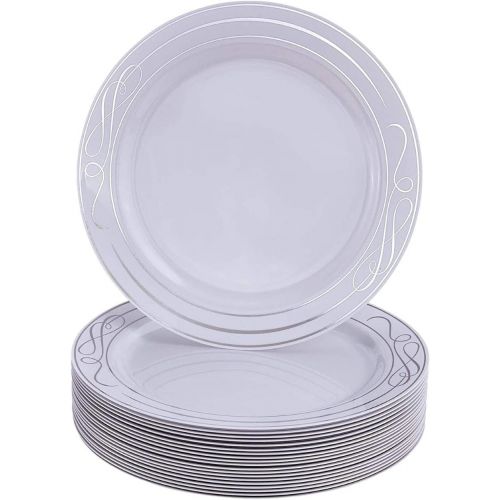  Silver Spoons DISPOSABLE PLASTIC PLATES | 20 Dessert Plates | Bella Silver 7.5