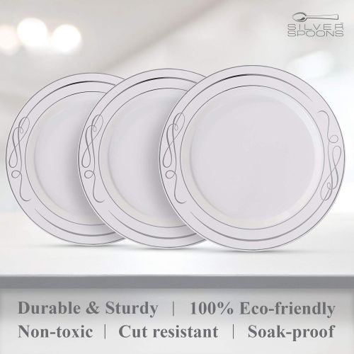  Silver Spoons DISPOSABLE PLASTIC PLATES | 20 Dessert Plates | Bella Silver 7.5