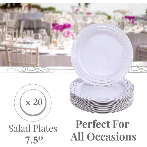  Silver Spoons DISPOSABLE PLASTIC PLATES | 20 Dessert Plates | Bella Silver 7.5