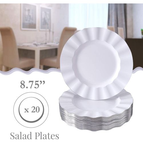  Silver Spoons WHITE PLASTIC PLATES | 20 Appetizer Plates | 8.75