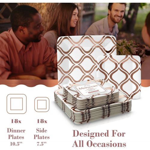  Silver Spoons PARTY DISPOSABLE 432 PC DINNERWARE SET | 216 Dinner Plates | 216 Salad or Dessert Plates | Heavy Duty Paper Plates | for Upscale Wedding and Dining | Square Metallic Rose - Morocca