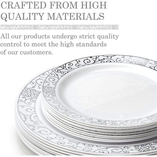  Silver Spoons ELEGANT DISPOSABLE 240 PC DINNERWARE SET|120 Dinner | 120 Side Plates | Heavy Duty Disposable Plastic Dishes| Elegant Fine China Look | for Upscale Wedding and Dining (Venetian Col