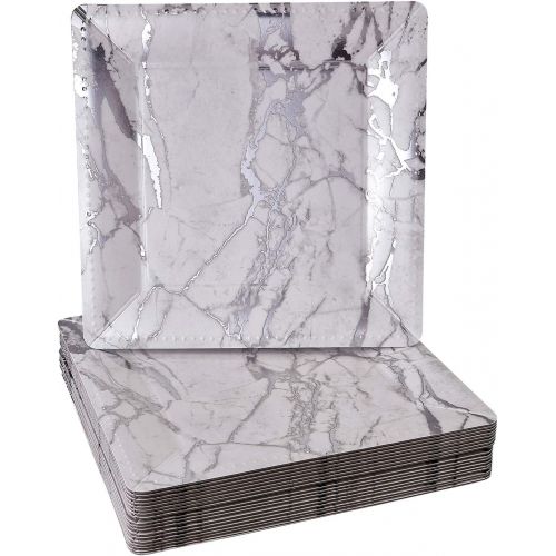  Silver Spoons DISPOSABLE SQUARE CHARGER PLATES - 40pc (Marble - Silver)