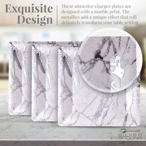  Silver Spoons DISPOSABLE SQUARE CHARGER PLATES - 40pc (Marble - Silver)