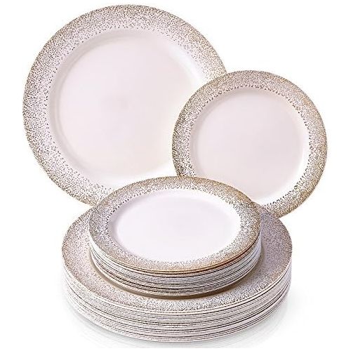  Silver Spoons PARTY DISPOSABLE 240 PC DINNERWARE SET 120 Dinner Plates 120 Salad or Dessert Plates Heavy Duty Plastic Dishes Elegant Fine China Look for Upscale Wedding and Dining (Ocean Mist -