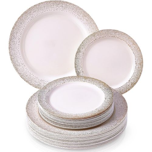  Silver Spoons PARTY DISPOSABLE 240 PC DINNERWARE SET 120 Dinner Plates 120 Salad or Dessert Plates Heavy Duty Plastic Dishes Elegant Fine China Look for Upscale Wedding and Dining (Ocean Mist -