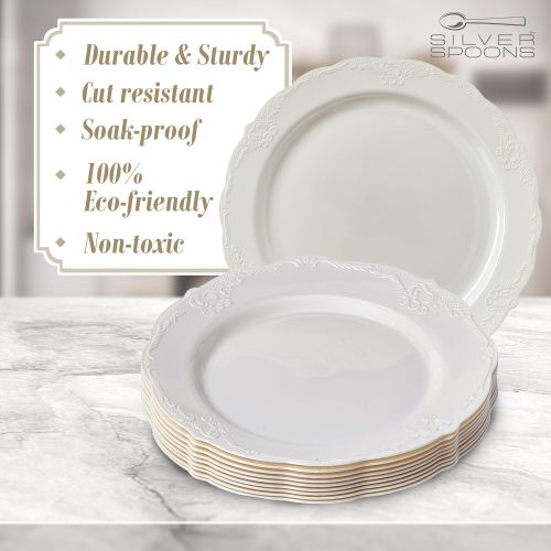  Silver Spoons VINTAGE COLLECTION 120 PC DINNERWARE SET | 40 Dinner Plates | 40 Salad Plates | 40 Dessert Plates | Durable Plastic Dishes | Elegant Fine China Look | for Upscale Wedding and Dinin