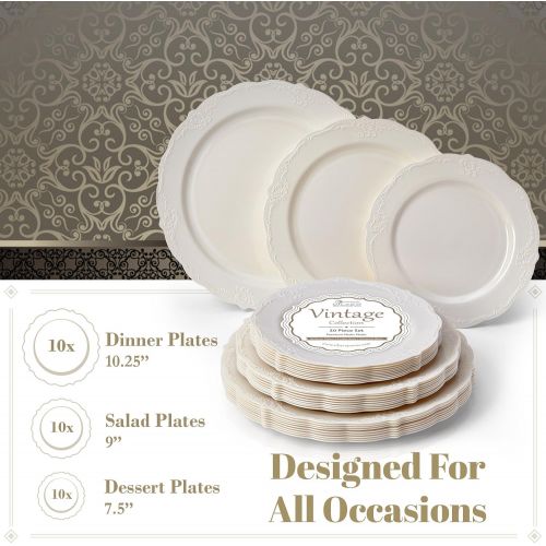  Silver Spoons VINTAGE COLLECTION 120 PC DINNERWARE SET | 40 Dinner Plates | 40 Salad Plates | 40 Dessert Plates | Durable Plastic Dishes | Elegant Fine China Look | for Upscale Wedding and Dinin