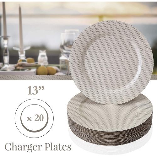  [아마존베스트]Silver Spoons DISPOSABLE ROUND CHARGER PLATES - 20pc (Glitz-Champagne)