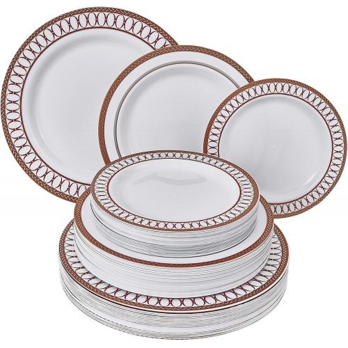  [아마존베스트]Silver Spoons PLASTIC DINNERWARE SET | 60 PLASTIC PLATES | Renaissance Collection  Red