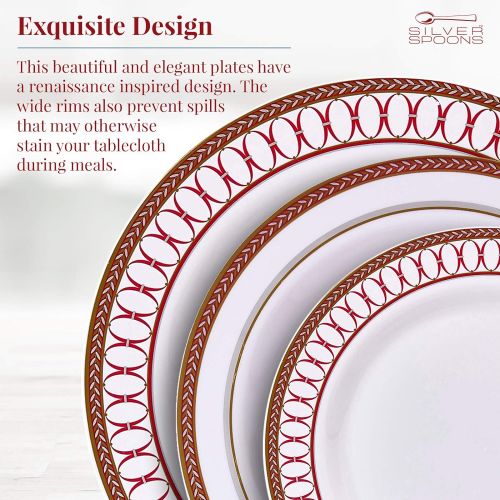  [아마존베스트]Silver Spoons PLASTIC DINNERWARE SET | 60 PLASTIC PLATES | Renaissance Collection  Red