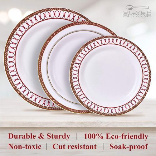  [아마존베스트]Silver Spoons PLASTIC DINNERWARE SET | 60 PLASTIC PLATES | Renaissance Collection  Red