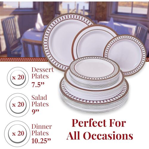  [아마존베스트]Silver Spoons PLASTIC DINNERWARE SET | 60 PLASTIC PLATES | Renaissance Collection  Red