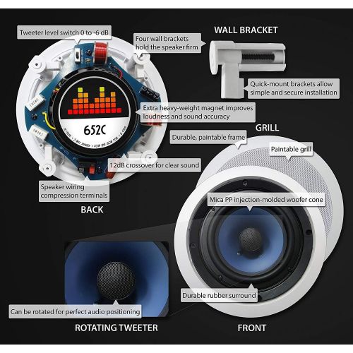  [아마존베스트]Silver Ticket Products 652C Silver Ticket in-Ceiling Speaker with Pivoting Tweeter (6.5 Inch in-Ceiling)