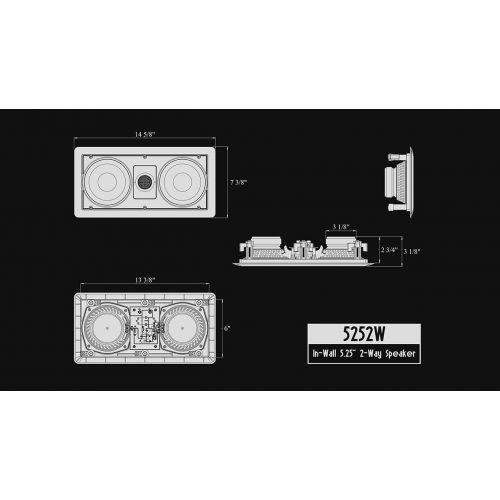  Silver Ticket Products 5252W Silver Ticket in-Wall Speaker with Pivoting Tweeter (Dual 5.25 Inch in-Wall Center Channel)