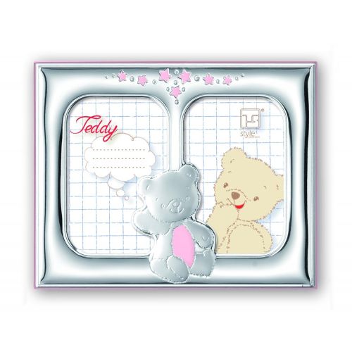  Silver Touch USA Gorgeous Sterling Silver Double Picture Frame, Blue Teddybear