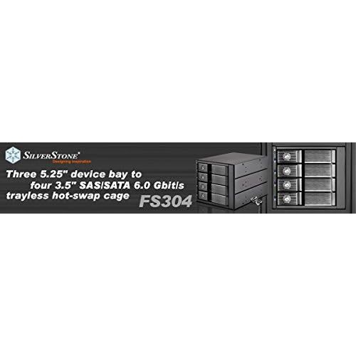  SilverStone Technology SilverStone SST-FS304B - 4 Bay Aluminium Trayless Hot Swap Mobile Rack Backplane with Fan and Lock for SAS/SATA HDD, Black