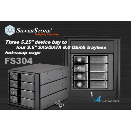  SilverStone Technology SilverStone SST-FS304B - 4 Bay Aluminium Trayless Hot Swap Mobile Rack Backplane with Fan and Lock for SAS/SATA HDD, Black