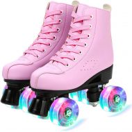 Silvertree Womens Roller Skates, Adjustable PU Leather High Top Double Row Skates, Classic Shiny Roller Skates for Beginner Kids Adults and Youth Indoor and Outdoor Use, with Bag