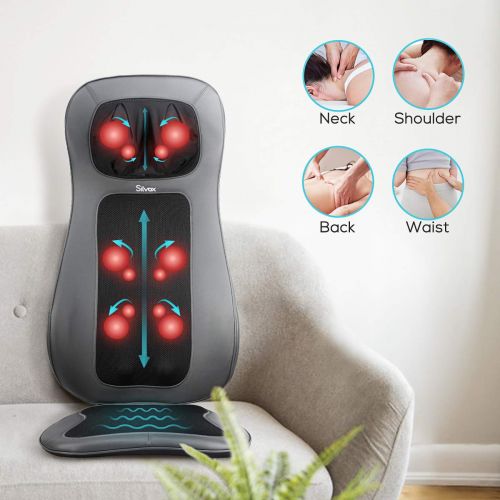  Silvox Shiatsu Neck Back Massager with Heat - Massage Chair Pad with 12 Deep Tissue Kneading Nodes,...