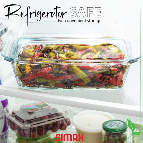  [아마존베스트]Clear Oblong Glass Casserole by Simax | High Lid Doubles as Roaster, Heat, Cold and Shock Proof, Dishwasher Safe, Made in Europe, 3 Quart Casserole Pan